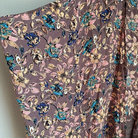 Angie Open Front Short Sleeve Rayon Kimono Cardigan Purple Boho Floral Women's M - Picture 4 of 8